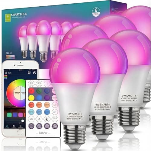 Nowepai Smart Light Bulbs 6Pack with Remote, Color Changing Light Bulbs Work w/Alexa Google Home, 9W A19 E26 800LM Colored LED Bulb, 2.4GHz Only, 50+ DIY Scenes, App & Voice Control WiFi Light Bulbs