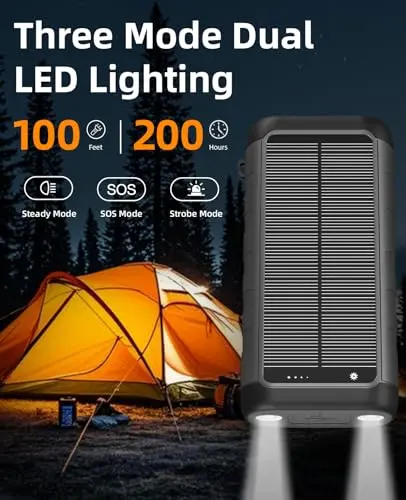 Solar Charger, 59800mAh Portable Power Bank for All Phones, Outdoor Waterproof Battery Pack Built in Hand Crank, 15W Wireless Charger 6 Outputs & 3 Inputs/LED Flashlights, Perfect for Camping Travel 5
