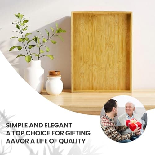 BABONIE Bamboo Serving Tray with Handles Set of 2 - Decorative Wooden Trays for Eating, Working, and Storing, Suitable for Use in Bedroom, Living Room, Kitchen, Bathroom, Outdoor Scenarios and More 7