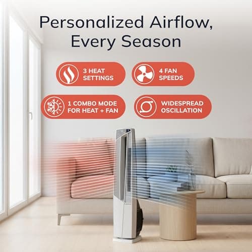 Lasko Oscillating Hybrid Fan and Space Heater for Home, All Season High Velocity Hybrid with Tip-Over Switch, Remote Control, Timer and Thermostat, 37.5 Inches, White, 1500W, FHV820 5