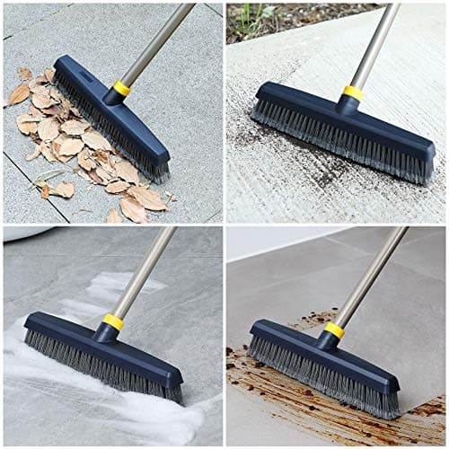 Yocada Push Broom Brush Stiff Bristles 12.8" Broom Head Telescopic Heavy-Duty Outdoor Commercial for Cleaning Bathroom Kitchen Patio Garage Deck Concrete Wood Stone Tile Floor 6
