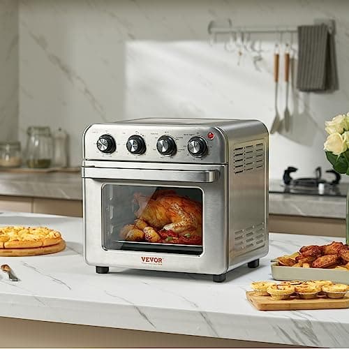 VEVOR 7-IN-1 Air Fryer Toaster Oven, 18L Convection Oven, 1800W Stainless Steel Toaster Ovens Countertop Combo with Grill, Pizza Pan, Gloves, 6 Slices Toast, 10-inch Pizza, Home Use 8