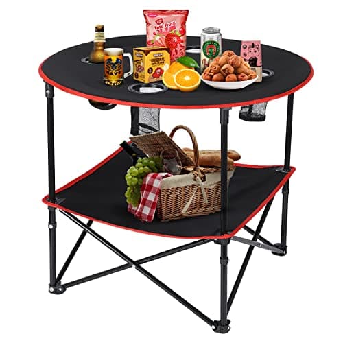 Camping Table Portable Folding Camping Side Table for Outdoor Picnic, Beach, Games, Camp, & Patio Tables Folding with 4 Cup Holders & Carry Case for Travel & Storage, Premium 600D Canvas& Steel Frame