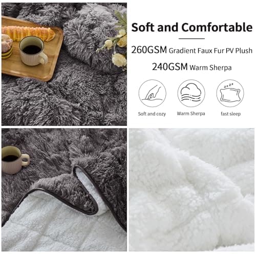 yescool Weighted Blanket for Adults (20 lbs, 60" x 80", Smoke Gray) Heavy Blanket for Sleeping Perfect for 140-160 lbs, Queen Size Faux Fur Blanket with Premium Glass Bead, Machine Washable 5