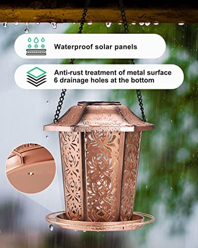 Solar Bird Feeders for Outdoors Hanging - Premium Grade Metal Bird Feeder, Chew-Proof, Weather and Water Resistant Wild Bird feeders, Outside and Garden Decoration-New 5