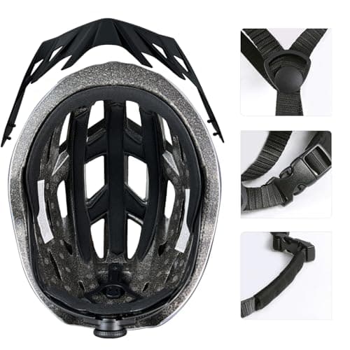 AISSTXOER Adult Bike Helmet for Men Women - 265g Ultra Lightweight Design with USB-C Rechargeable LED Safety Light & Detachable Visor 360° Ventilation Systemfor 12+ with Suggested Fit 56-62cm 6