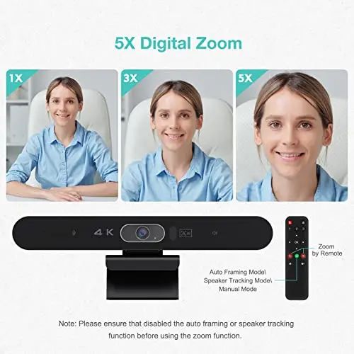 RayBit 4K Pro Audio and Video Conference Room Camera with Remote Control for Windows TV, AI-Powered HD Webcam with Microphone & Speaker for Desktop Computer/PC/Monitor/Laptop/Teams/Zoom/Skype 7