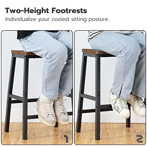 HOOBRO Bar Stools, Set of 2 Bar Chairs, 23.6 Inch Saddle Stools, Kitchen Counter Seat with Footrests, Industrial Barstools for Dining Room, Kitchen, Counter, Rustic Brown and Black BF02MD01 8