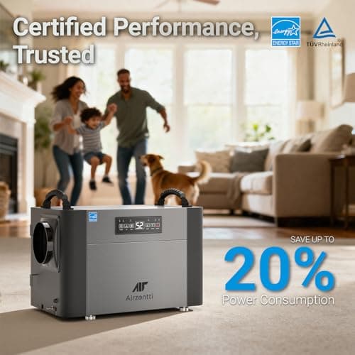 Airzentti 155 Pints Commercial Dehumidifier for Basement with Pump and Drain Hose, Large Space Dehumidifier for Crawl Space, Attic, Garage, Home, Industrial, Water Damage, Auto Defrost, Energy Star 5