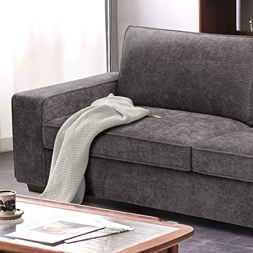 LEISLAND 88.58" Modern Sofas Couches for Living Room, Chenille Deep Seat Sofas & couches with Metal, Removable Low-Back Sofa Cushion and Detachable Sofa Cover/Easy to Install(Dark Grey) 9