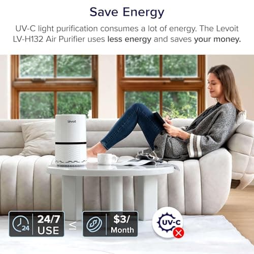 LEVOIT Air Purifier for Home, AHAM Verifide, High-Efficiency Filter for Smoke, Dust, Pollen, and Odors in Bedroom, Office, or Nursery, Optional Night Light, Quiet Operation, LV-H132, White 6