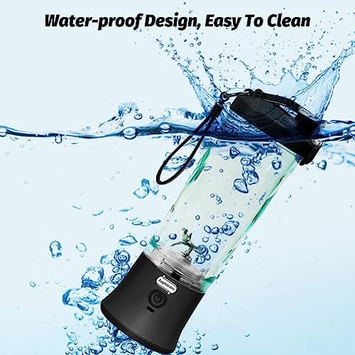 20 Oz Portable Blender USB Rechargeable, Supkitdin Waterproof Personal Blender for Shakes and Smoothies, with 6 Ultra-sharp Blades for Travel, Office & Sports (Black) 4
