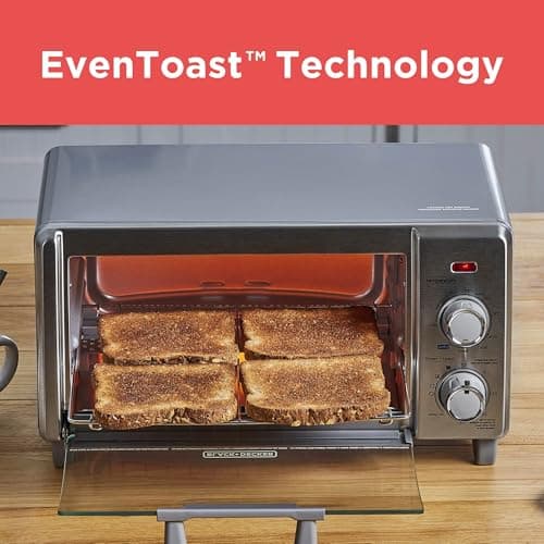 BLACK+DECKER Crisp 'N Bake Air Fry Countertop Convection Toaster Oven, Medium Capacity, 4-Slice, 5-in-1, Fits 9” Pizza, 30-Min Timer, Bake, Broil, Air Fry, Toast, Keep Warm, Stainless Steel 6