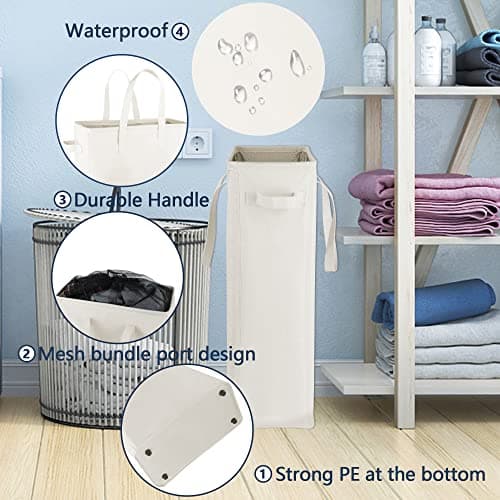 Odonata Slim Laundry Hamper Handles Collapsible Laundry Basket Thin Dirty Clothes Basket Narrow Laundry Bag Foldable Dirty Hamper 45L (Beige) 5