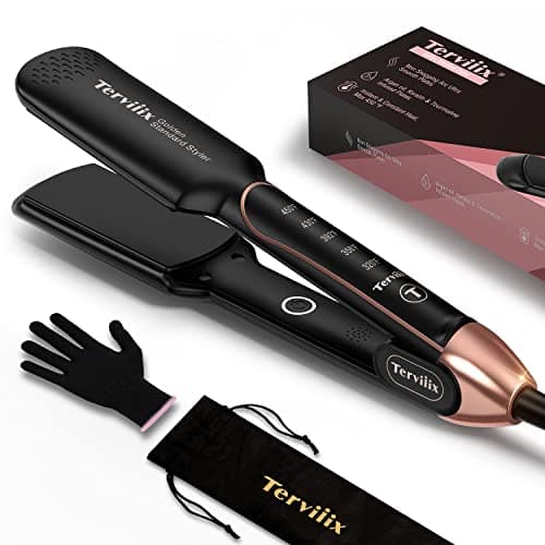 Flat Iron Hair Straightener by Terviiix - Ceramic & Tourmaline for Smooth, One-Swipe Results, Salon-Grade Wide 1-3/4 Inch Straightening Iron Gently Straightens Thick, Curly, Black & Natural Hair