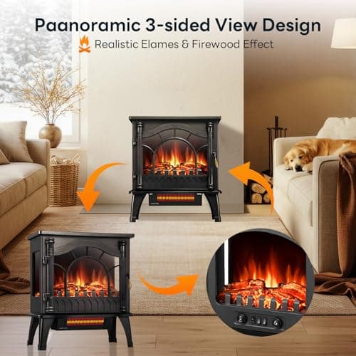 ZAFRO Freestanding Electric Fireplace Stove with Realistic Flame, 5100 BTU Electric Fireplace Heater with Retro Design, 1000W/1500W, Dual Safety Protection for Living Room, Bedroom 6