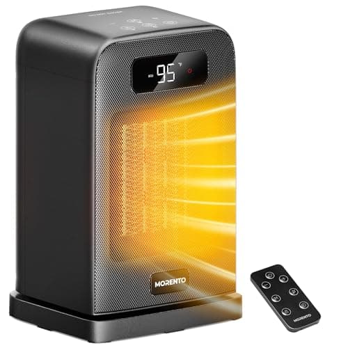 MORENTO Space Heater, Portable Space Heaters for indoor Use, Auto Temperature Control, LED Display Electric Heater, ECO Mode & 0-12H Timer, Quiet Heaters for Office, Bedroom, Home (Black, 1 Pack)