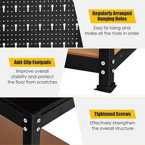 S AFSTAR Work Bench with Pegboard, 32" x 16" Metal Workbench with 2 Lower Shelves & 14 Hanging Accessories, Heavy-Duty Tool Bench for Garage, Workshop & Warehouse 6