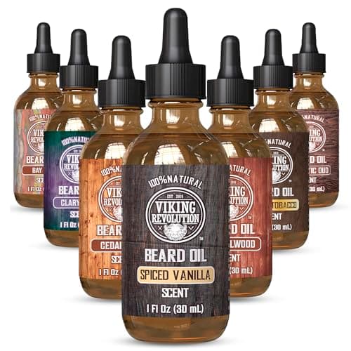 Viking Revolution Beard Oil for Men - Natural Mens Beard Oil with Argan Oil and Jojoba Oil - Beard Softener,Strengthens and Moisturizes - Beard Conditioner for Men (Spiced Vanilla, 1 Pack)