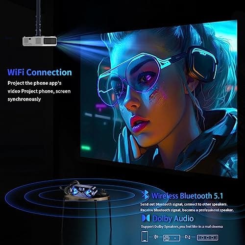 Auto Focus & Auto Keystone 4K Outdoor Projector with WiFi and Bluetooth,Movie Projector, 50% Zoom & 30W Speaker,Dust-Proof,Home Theater Projector 4K+ for Phone/TV Stick/PC 5