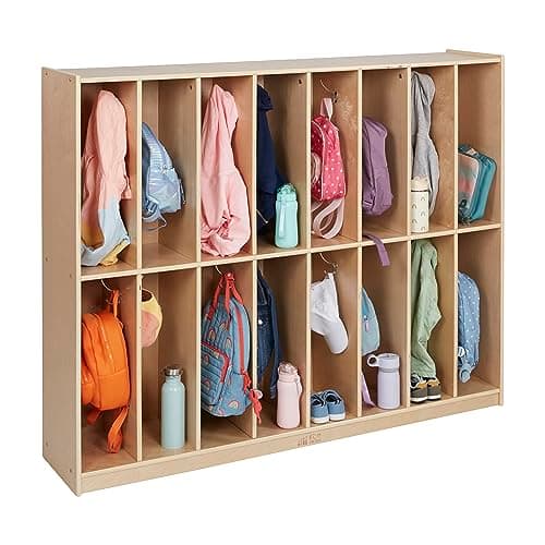 ECR4Kids 16-Section Coat Locker, Classroom Furniture, Natural 14