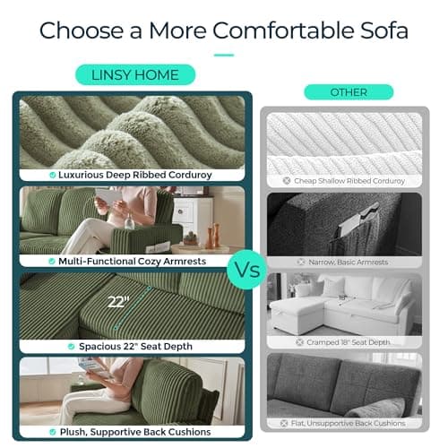 LINSY HOME Sectional Sleeper Sofa with Storage Chaise & USB Charging, Convertible Pull Out Couch Bed Plush Corduroy Modular Sectional Couches for Living Room Apartment (Green) 5