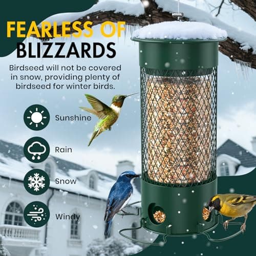 Olaiti Metal Squirrel Proof Bird Feeders for Outdoors Hanging,Weight-Activated Large Capacity Feeder for Wild Finch, Cardinal,Blue Jay, Chickadee, Weatherproof and Durable 4 Perches,Green 5