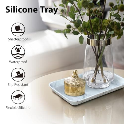 Countertop Vanity Tray, Bathroom Silicone Shatterproof Tray, Soap and Sponge Holder for Kitchen Sink Toilet Tank Tray, Bathroom Trays for Counter, Perfume Candle Key Valet - Marble 5