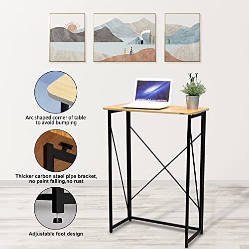Folding Laptop Computer Desk, Standing Desk, 31in Small Desk for Sitting or Standing, No Need to Assembly, Suitable for Home, Office, Writing (Wood Board Color) 6