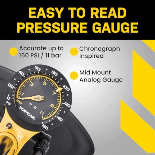 Topeak JoeBlow Bike Pump – Presta, Schrader, Dunlop Valve Compatibility - High Pressure Floor Pump with Large 3" Gauge, Durable Steel Barrel, TwinHead 5