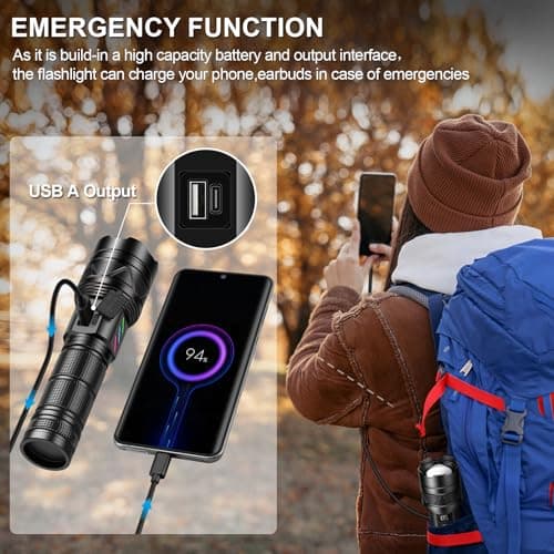 Rechargeable Flashlights 10000 High Lumens, Long Range 5000ft, Super Bright LED Flashlight USB C, High Powerd Multi-functional Heavy Duty Strong Flash Light High Beam, For Emergency Home Camping 7