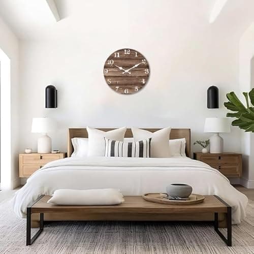 XFM Wooden Wall Clock 10 Inch Silent Wall Clocks Battery Operated Decorative Farmhouse Small Rustic Wall Clock for Kitchen Living Room Office 5