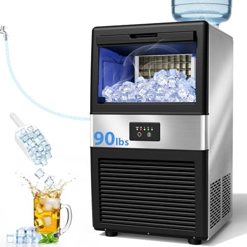 Commercial Ice Maker Machine, LifePlus 90 LBS/24H Under Counter Large Ice Machine w/ 18 LBS Capacity Ice Storage Bin, 2 Water Inlet Modes, Freestanding and Built in Ice Maker for Bar/Home/Office/Shop