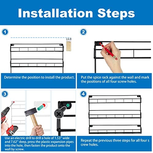 SUFAUY Wall Mounted Spice Rack, 6 Tier Heavy-Duty Metal Shelf for Kitchen Pantry, Black 5
