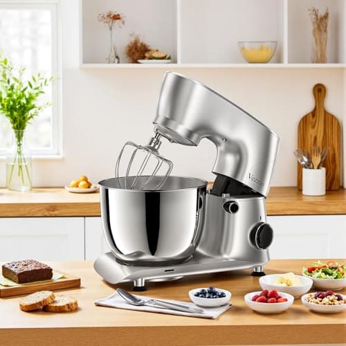 Vezzio Stand Mixer,6 Quarts,10-Speed Tilt-Head,Kitchen Food Mixer with Stainless Steel Bowl,Dough Hook,Whisk, Beater,Egg White Separator (Silver) 7