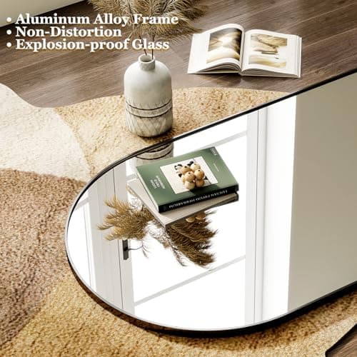 HARRITPURE 64"x21" Arched Full Length Mirror Free Standing Leaning Wall-Mounted Mirror Aluminum Frame Modern Mirrors for Living Room Bedroom Cloakroom, Black 5