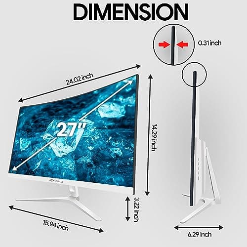 CRUA 27" Curved White Monitor, Full HD(1920x1080P) VA Panel 1800R 100HZ 120% sRGB Professional Computer Monitors, 3Sides Frameless, Flicker-Less,Blue Light Filter, for Office & Gaming (VGA, HDMI) 7