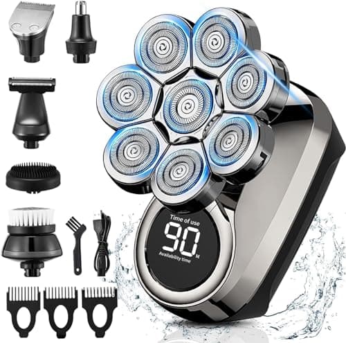 Head Shavers for Bald Men, 8D Upgraded 6-in-1 Bald Head Shaver, Waterproof Bald Head Shavers for Men Wet/Dry Use, LED Display Electric Razor Type-C Charging 360°Close Shave