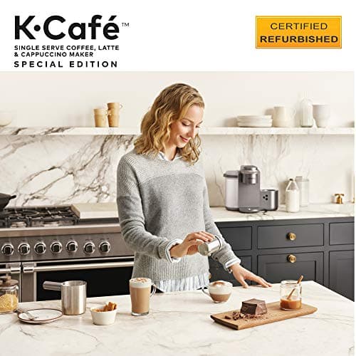 Keurig K-Cafe Special Edition Coffee Maker, Single Serve K-Cup Pod Coffee, Latte and Cappuccino Maker, Comes with Dishwasher Safe Milk Frother, Coffee Shot Capability, Nickel (Renewed) 12