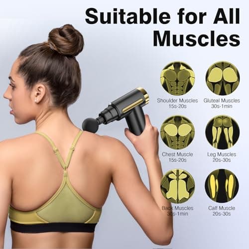 cotsoco Mini Handheld Massage Gun, Deep Tissue with 6 Speeds, Cordless Muscle Massager with 4 Heads,Type-C Charging, Travel Size, Best Gifts 6