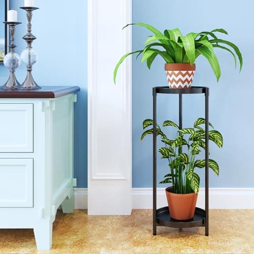 YisanCrafts 2 Tier Plant Stand Indoor Outdoor Metal Black for Plants Multiple Tall Tiered Planter Shelf Rack Iron Potted Flower Pot Holder for Corner, Patio, Balcony, Living Room 5