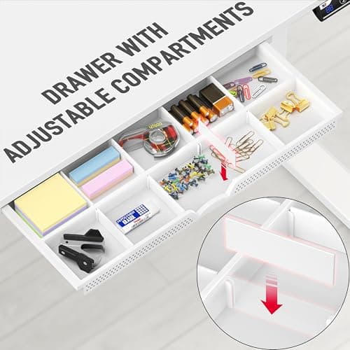 SHW 48-Inch Electric Height Adjustable Standing Desk with Drawer, Memory Preset and Cable Management Tray, White 5