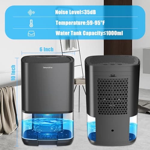 Dehumidifiers for Bedroom 35oz Small Dehumidifier for Home 2500 Cubic Feet(350sq ft) with 7 LED Lights, Ultra Quiet & Auto Shut off Dehumidifier for Bathroom Basement Closet Garage RV, Black 6