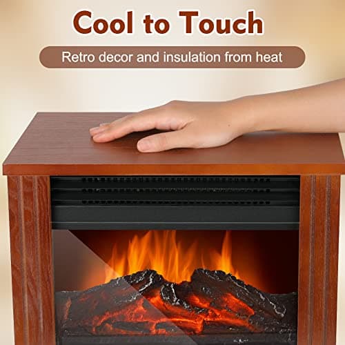 Small Electric Fireplace Heater, LifePlus Mini Wooden Space Tabletop Fireplace with 3D Realistic Flame Effect, Cool and Safe to Touch, Perfect for Study Bedroom Office, Overheating Protection, 1500W 6