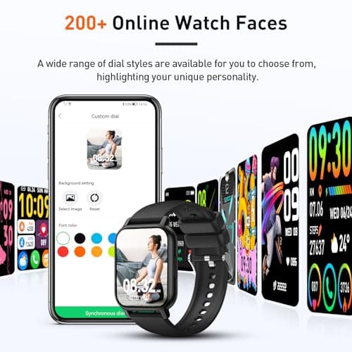Smart Watch for Men Women, 1.85" HD Screen Smartwatch (Answer/Make Call) Heart Rate Sleep Monitor Pedometer, 110+ Sports Mode Fitness Watch, IP68 Waterproof Fitness Tracker for Android iOS, Deep Black 6