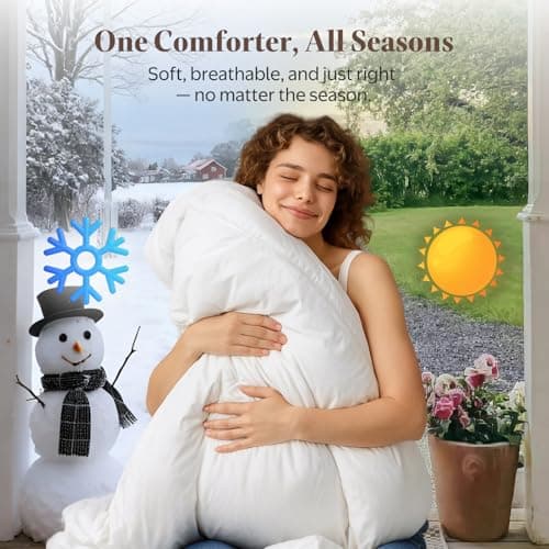 Oaken-Cat Goose Feather Down Fiber Comforter Queen Size - 100% Organic Cotton Shell All Season Duvet Insert, Medium Warmth Hotel Luxury Bedding Comforter(90x90 Inch, White) 7