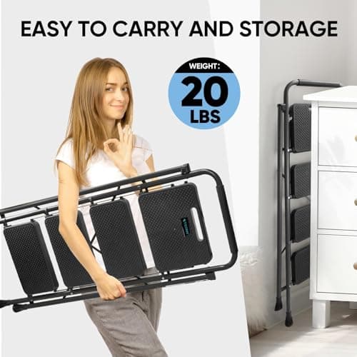 TICONN 4 Step Ladder, Heavy Duty Foldable Step Stool, Portable Steel Folding Stool for Household Garage Storage (Black) 8