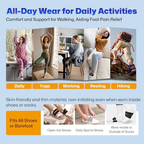 NEVVIS Arch Support Braces with Replaceable Gel Pads, Adjustable Orthotic Arch Support for Women Men, Relief for Plantar Fasciitis, High Arch, Flat Feet, Foot Fatigue, Arch Pain, 4 Pads with 2 Heights 7