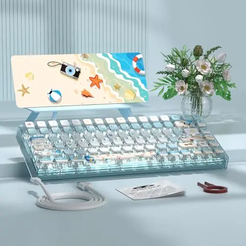 Blue Light Up Transparent Mechanical Keyboard,Light84 RGB Backlight Gaming Wired Keyboards with Crystal Switch and Sublimation PBT Capkeys,70% Percent E-Sports for Windows PC MAC (California Holiday) 6