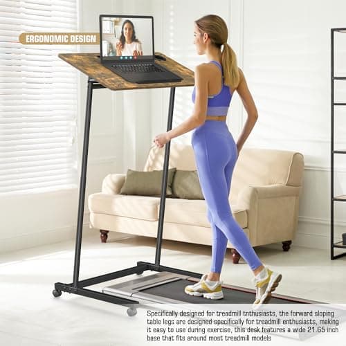 Eocnrhe Treadmill Desk, Mobile Small Standing Desk with Wheels for Walking Pad, Portable Table for Laptop, Rolling Table Adjustable Height, Bedside Table 5